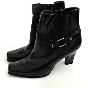 Nickels Clara Black Ankle Booties with Buckle squared style toe